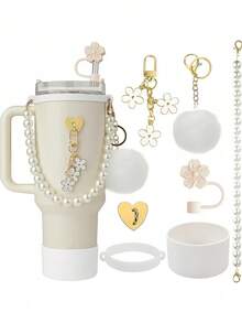 Ensemble d'accessoires pour Tumbler 40oz Compatible avec couvercle avec paille isolé Accessoires de protection en silicone Charms décoratifs Tasse étanche pour voyages, bureau, gym, activités extérieures Accessoires pour Tumbler Décoration de tasse Cadeau pour femmes Idées de cadeaux uniques - Multicolore - Voir 1