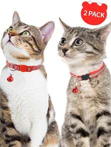 2pcsRed Reflective Anti-LostPet Collarfor SmallAnd Medium DogsAnd Cats ReflectiveSmall AnimalCollarsPrint Pawprint Bell Collar Catbuckle Collar - Red - View 1