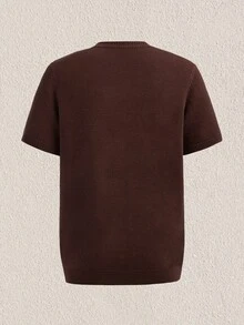 Mercer Haus Camiseta de punto de manga corta de unicolor casual para hombre - Marrón - Ver 2