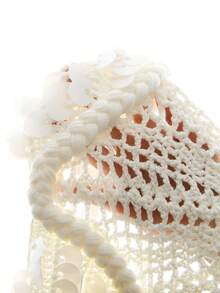 LYSMO 女士夏季度假亮片钩编不对称下摆吊带比基尼上衣 - 米色 - 查看 8