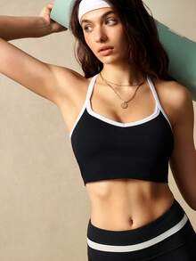 VARSIVA Contrast Color Trim Super Short Sports Halter Top - Black and White - View 6