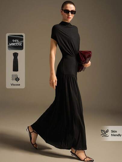 Ontre Vestido largo de mujer para primavera/verano 2026, ropa de primavera/verano, fiesta, vacaciones, vestido de vacaciones, ropa de todas las estaciones, ropa de primavera/verano, regreso a la escuela para mujeres, atuendo para la apertura escolar, atuendo de maestra, vacaciones, disfraz, ropa exterior, atuendo para salir de noche, vestido de invitada de boda, vestido elegante de invitada de boda, iglesia, ropa de iglesia para mujeres, casual de negocios, vestido largo minimalista de unicolor con cintura ceñida para mujer