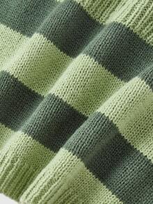 ROMWE Spring/Summer Kawaii Frog Striped Women Knit Top - Green - View 4