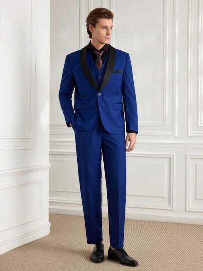 Officeau Caelus 3 Pieces Men's Slim Fit Formal Suit, High-Quality Business/Social/Wedding Tuxedo Jacket, Pants, And Vest