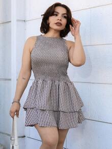 Lupita Cardoza Vestido mini ajustado sin mangas a cuadros azules, estilo francés dulce para vacaciones, primavera/verano - Multicolor - Ver 5