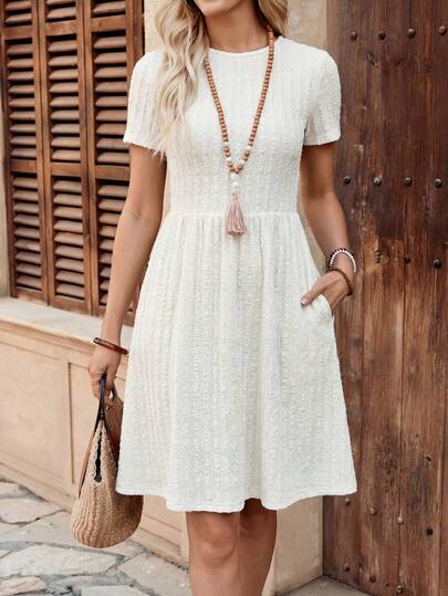 EMERY ROSE Đầm ngắn tay màu trơn thường ngày dành cho nữ