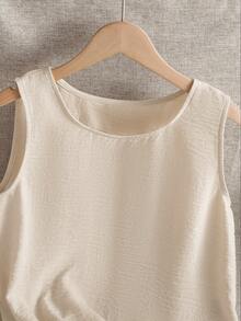 EMERY ROSE Áo tank top không tay cổ tròn màu trơn dành cho nữ, kiểu dáng thường ngày, thích hợp cho mùa hè. - Màu be - Xem 5