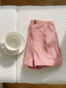 SHEIN Quần short dệt phối màu tương phản dành cho bé gái - Hồng - Xem 6