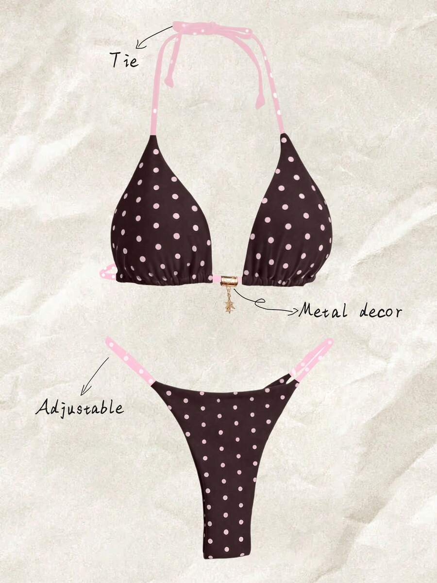 Elavelle Spring Break Women's Solid Color Spaghetti Strap Sexy Bikini Swimwear Set - Multicolor - View 1