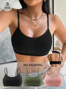 3件装女士简约舒适柔软文胸 - 彩色 - 查看 3