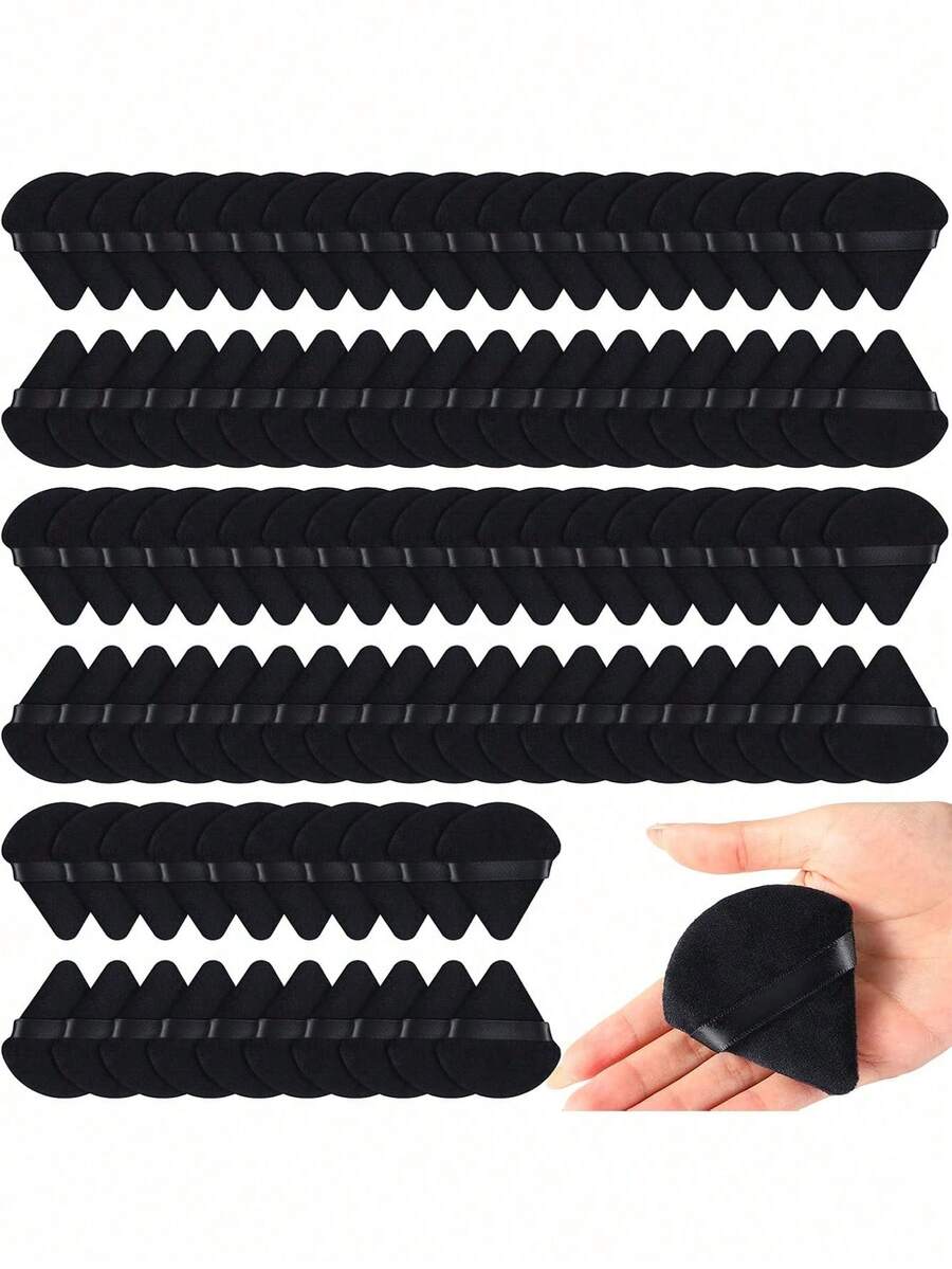 50/80/100pcs Makeup Sponge Puff, Soft Cosmetic Sponge Triangular Puff, Suitable For Loose Powder, Velvet Foundation, Dry & Wet Use, Makeup Tools, Cosmetics, Cheap, Room Decor, Vanity, Travel, Bedroom, Makeup Accessories, Powder Puff, Makeup Blender, Powder Puff, Makeup Sponge, Cheap, Christmas Gift, Cosmetics, Makeup Tools, Cheap Goods, Gift, Ladies Gift, Christmas Gift - Black - View 1