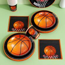 橙黑蓝阴影一次性餐盘、餐巾纸和杯子，派对用品套装，可供 24 人使用，一次性纸质派对餐具，适合生日、婚礼、主题派对、家庭野餐。 - 查看 5