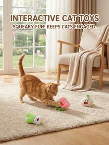 PETSIN 造型有趣的毛绒葱蒜仙人掌猫玩具，内含发声纸，可与猫咪互动玩耍 - 彩色 - 查看 5