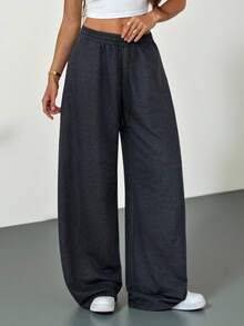 SHEIN Tall 2025秋冬新款条纹运动裤，松紧腰，锥形裤腿，优雅都市风，适合万圣节、约会、派对、旅行、圣诞节、婚礼宾客、生日、商务休闲、办公室等场合，是秋季女装的理想之选。 - 灰色 - 查看 4