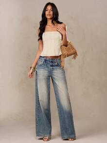 SHEIN BAE Áo hai dây croptop màu trắng, chất liệu pha lanh, thêu hoa 3D, thích hợp cho mùa hè, đi biển, kỳ nghỉ ở miền Nam nước Pháp, Ibiza, Ý. - Màu be - Xem 3