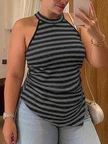 Vionelle 大码女士优雅无袖法式休闲吊带衫 - 深灰色 - 查看 4