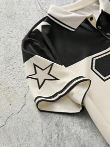 EVRINFINITE Men's Numeric Print Short Sleeve Casual Commuter Polo Shirt - Multicolor - View 3