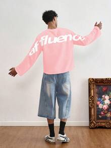 TOKVUE 男士休闲字母图案长袖T恤，秋季时尚单品 - 粉色 - 查看 5