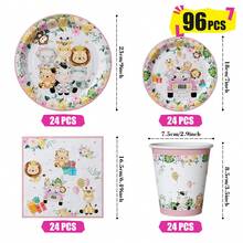 Platos, servilletas y vasos desechables con diseños de mascotas lindos y coloridos, set de suministros para fiestas que sirve a 24 personas, vajilla de papel desechable apta para cumpleaños, bodas, fiestas temáticas, picnics familiares. - Ver 2
