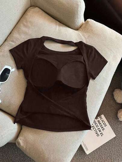 INAWLY Top casual de mujer con relleno y espalda descubierta de unicolor