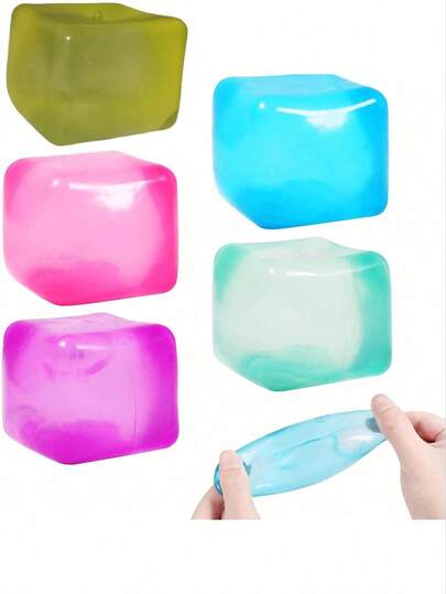 1/2/4/6/8个慢回弹立方体方形麦芽糖减压球，适合成人，柔软且不易变形的玩具，可达到最佳舒缓和放松效果 - 方形，填充粉色、紫色、蓝色和绿色。