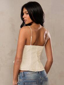 SHEIN BAE Áo hai dây croptop màu trắng, chất liệu pha lanh, thêu hoa 3D, thích hợp cho mùa hè, đi biển, kỳ nghỉ ở miền Nam nước Pháp, Ibiza, Ý. - Màu be - Xem 2