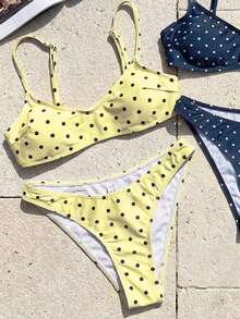 Swim Mod Bộ 4 món thời trang nữ dễ thương gợi cảm đi biển, áo quây chấm bi có thể điều chỉnh và quần bikini, thích hợp cho bãi biển, hồ bơi, tiệc tùng, mùa xuân/hè. - Nhiều màu - Xem 7