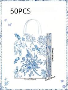 18/24/50 Elegant Blue And White Flower Pattern Gift Bag With Handle, Chinese Design, Embroidered With Flower Branch Decoration, Suitable For Wedding And Birthday Party Supplies - Specifications - View 7