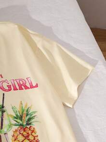 少女夏季休闲水果印花短袖T恤和格子短裤套装 - 彩色 - 查看 9