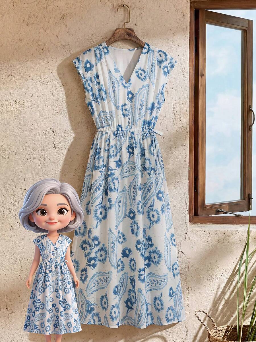 Rusticease 女士时尚扎染印花衬衫裙，春秋季长款女装套装长款衬衫裙休闲连衣裙女士长袖连衣裙 - 彩色 - 查看 1