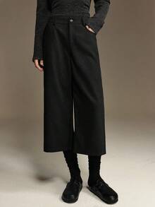 Ontre 2026春夏女式羊毛直筒口袋七分西装裤，都市通勤商务休闲裤，女士办公室穿搭，优雅女式春夏毛衣，适合情人节派对和聚会 - 黑色 - 查看 3