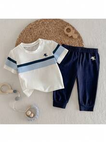 Loomiva 男婴休闲条纹圆领短袖上衣和裤子套装 - 彩色 - 查看 2