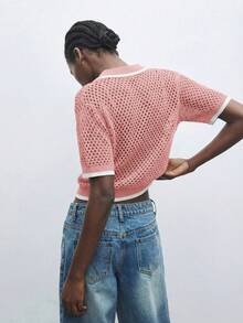 Maija Áo khoác cardigan dệt kim dáng rộng, vai rớt, khoét lỗ, phong cách thường ngày dành cho nữ, mùa hè. - Hồng - Xem 2