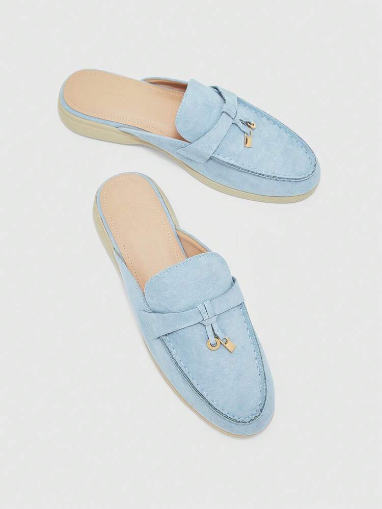 CUCCOO BIZCHIC Women Shoes Fashionable Sky Blue Suede Comfortable Commuting Women's Flat Mule Shoes Women's Flat Shoes Slippers Suitable For Outdoor Shopping To Work Daily Versatile Women's Shoes