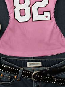 INAWLY Camiseta de mujer de verano con estampado numérico y de letras, con efecto desgastado - Multicolor - View 4