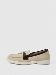 Sleekvia Ladies Stone Pattern Detail College Comfort Flat Loafers - Apricot - View 3