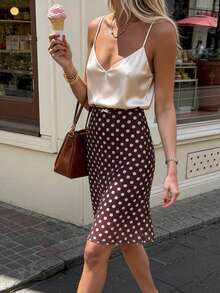 Pariaura 女士波点图案休闲百搭A字裙 - 棕色 - 查看 4