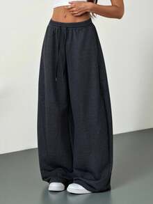 SHEIN Tall 2025秋冬新款条纹运动裤，松紧腰，锥形裤腿，优雅都市风，适合万圣节、约会、派对、旅行、圣诞节、婚礼宾客、生日、商务休闲、办公室等场合，是秋季女装的理想之选。 - 灰色 - 查看 6