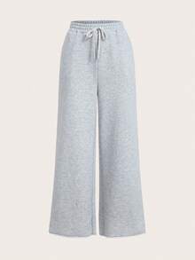 SHEIN Tall CURVE 大码女式纯色抽绳腰阔腿宽松休闲运动裤 - 彩色 - 查看 4