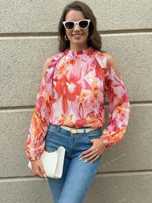 Solivie Women's Floral Print Off-Shoulder Casual Versatile Daily Wear Blouse Summer Vacation Outfits Women Going Out Outfits Women Casual Outfits Women's Summer Outfits Women's Tops And Blouses Women Spring Outfit Women's Tops For Summer - Multicolor - View 6