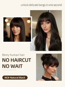 Clip In Hair Bangs Human Hair, NC# Natural Black Fringe With Temples, Natural Fake Bangs Extensions, Invisible & Easy To Install, Premium Real Hair, Perfect For Women Daily Wear And Face‑Shape Modification - Natural Black - View 6