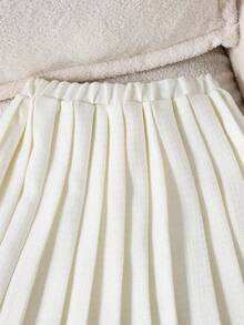 SHEIN 女童无袖蝴蝶结开衫上衣和百褶裙优雅两件套，夏季 - 杏色 - 查看 5