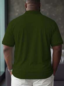 Manfinity Homme Plus Size Men's Casual Versatile Commuting Short Sleeve Polo Shirt - Army Green - View 3