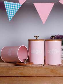 3pcs/Set Storage Tanks Dust-Proof Bamboo Cover Utensils Multifunction Box Tea Coffee Sugar Box Case Househould Can Bottle Mason Candle Jars With Lid Pink Tea Accessories Coffee Accessories Kitchen Stuff,Kitchen,Christmas Gift - one size fits all - View 3