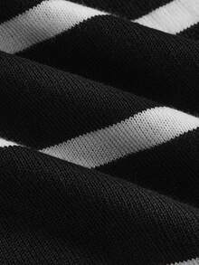 Mercer Haus 男士休闲黑白条纹针织短袖T恤 - 黑色 - 查看 6