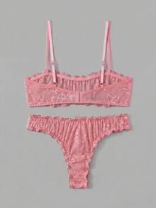 lacRébo Conjunto de lencería con encaje lila, volantes, sujetador bandeau y bragas a juego, sexy y elegante - Rosa - Ver 9