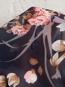 EMERY ROSE Fashionable Casual Vacation Floral Print Chiffon Lightweight Cardigan Sunscreen Shirt - Navy Blue - View 7