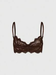 ROMWE Plus Size Gothic Floral Lace Underwire Triangle Cup Bra - Brown - View 2