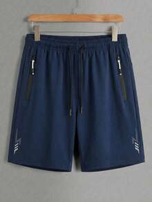 KRYTIVO Plus Size Men's Casual Drawstring Waist Sports Shorts - Blue - View 3