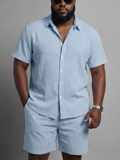 KRYTIVO 1 conjunto de Camisa de manga corta y pantalones cortos de una sola botonadura talla grande para hombres